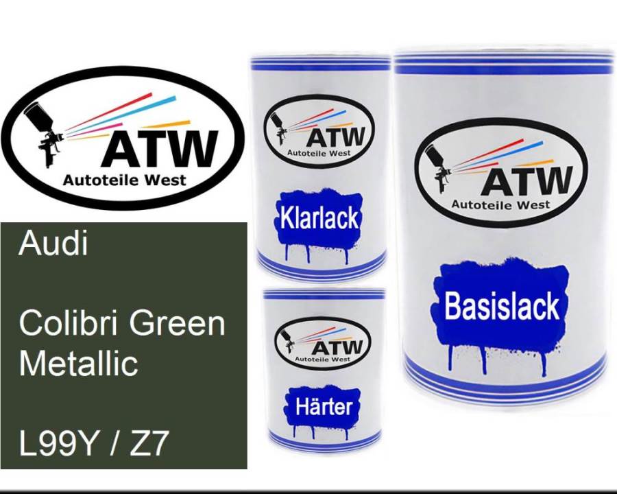 Audi, Colibri Green Metallic, L99Y / Z7: 500ml Lackdose + 500ml Klarlack + 250ml Härter - Set, von ATW Autoteile West.